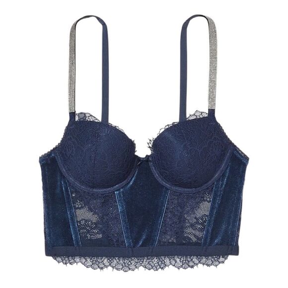 Victoria’s Secret DREAM ANGELS Lace & Velvet Shine Strap Corset Top in Size 38D - Picture 1 of 4
